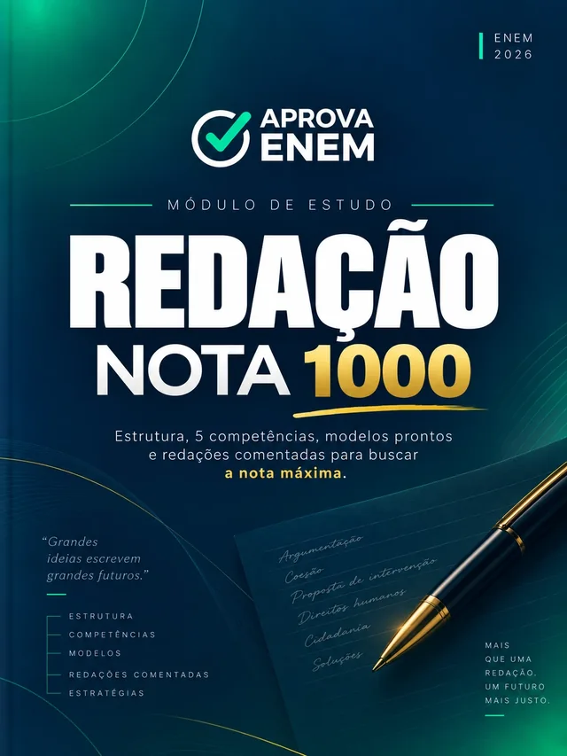 Capa do Kit Redação Nota 1000 do Aprova ENEM: estrutura, 5 competências, modelos prontos e redações comentadas